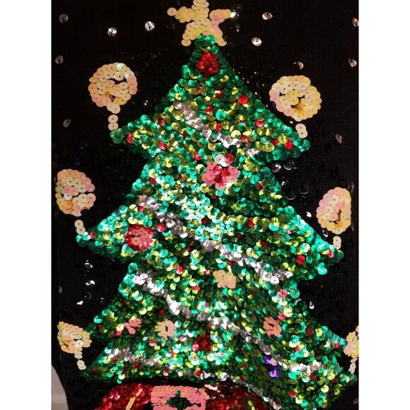 Quacker Factory Womens Black Knit Top Sequin Christmas Tree Large‎ - Picture 2 of 7